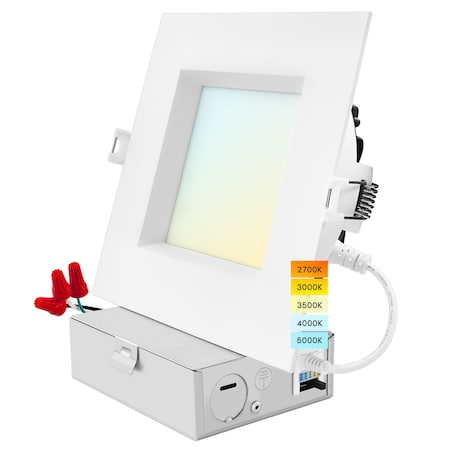 Luxrite 5 Inch Square LED Recessed Downlight 5CCT 2700K-5000K 18W 1600LM Dimmable Wet Rated IC Rated LR22642-1PK